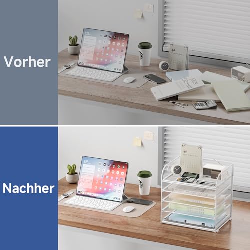 VITVITI Schreibtisch Organizer, 5 Ebenen Briefablage, Stapelbare Aktenhalter, Ablagefächer mit Griff, Bürobedarf für A4 Dokumentenablag, Papier, Buch, Magazin (Weiß)