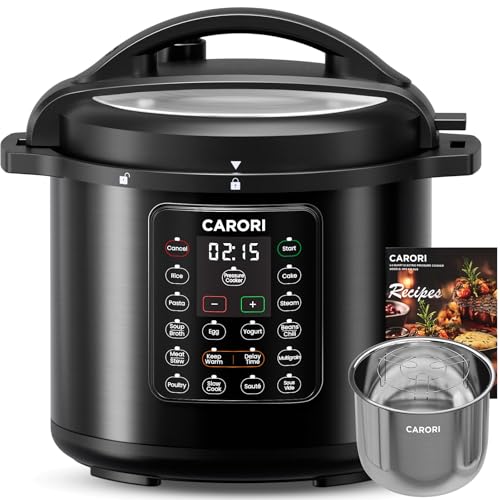 1200W 12-in-1 Electric Pressure Cooker 8Qt, Stainless Steel Pressure Cooker, Slow Cook Rice Cooker Steamer Sauté, Yogurt Maker, Warmer & Sterilizer with Recipe, Safer Venting Design, Black