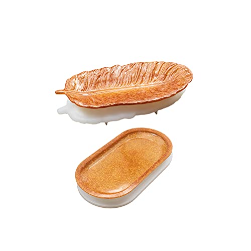 Amztoart 2Pc Feather/Oval Silicone Coaster Tray Mold Casting With Epoxy Resin, Rings Jewelry And Small Accessories Dish, Concrete, Cement And Polymer Clay (M0007+M0023) #TOP3