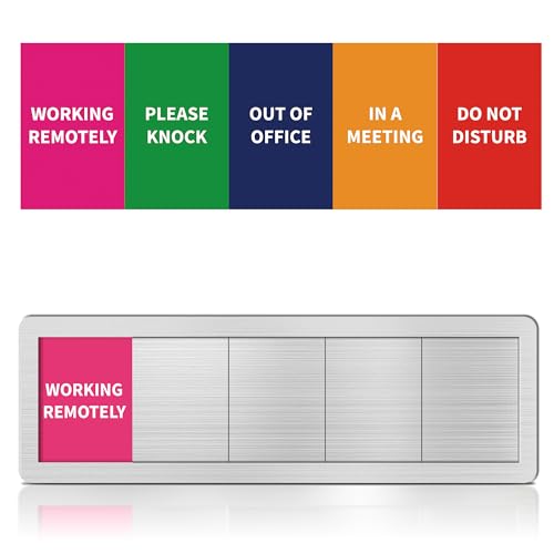 Image of Office Door Signs Do Not Disturb, Please Knock, In A Meeting, Out Of Office, Working Remotely 5 Options Privacy Door Slider Sign For Meeting & Conference Room Brushed Silver