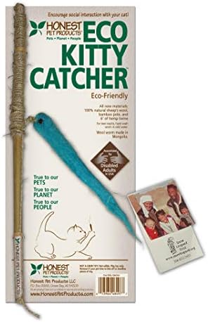 Natural Cat Toy Eco-Kitty Catcher Offers Loads of Interactive Fun for Both Owner and cat-Made of Natural Wool and Hemp Twine-Cat Toy Guarantee from Honest Pet Products