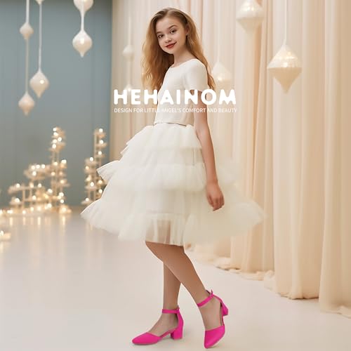 Image of Hehainom Girls Dress Shoes Chunky High Heels Ankle Strap Pumps