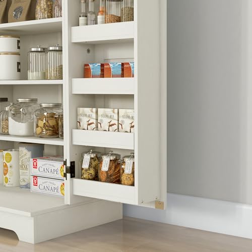 HOMCOM Armario Despensa Cocina Armario de Cocina con 2 Puertas y 16 Estantes Alacena Rústica con Estante Ajustable para Comedor Salón 60x40x104 cm Crema - imagen 8