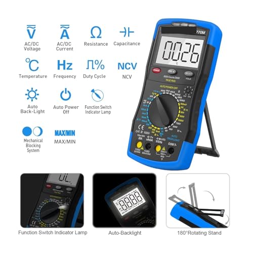 Multímetro digital de pinza HP-770M Auto Rango RMS para medición AC/DC con detector NCV y prueba de transistor miniatura 5
