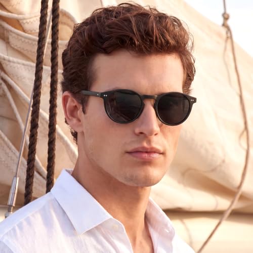 Image of CARFIA Vintage Round Polarized Sunglasses for Men Handcrafted Acetate Frame