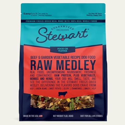 Stewart Raw Medley Freeze Dried Dog Food, Beef & Garden Vegetable Recipe, 1 Pound Bag, Made with Real Whole Foods and Raw Protein Cover