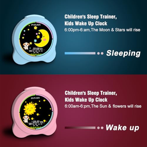 Sinoviwe Kids Alarm Clock Sun & Moon LED Display with Day & Date OK to Wake Clock with Night Light for Kids Children's Sleep Trainer Gift for Boy and Girls (Pink) - image 6