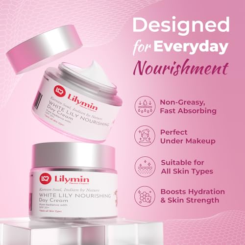 Image of White Lily Nourishing Day Cream 50Gm - With Hyaluronic Acid, Niacinamide & Ginseng, Lightweight Day Moisturizer for Glowing Skin, Clean - Natural & Organic Hydrating, Brightening, Revitalizing