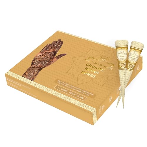 12 Individual Cones 100% Organic Henna Mehindi Cones Ready To Use. No Chemicals, No Dyes Guaranteed Colour