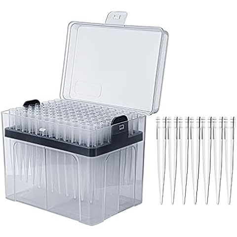 FOUR E'S SCIENTIFIC 1mL Pipette Tips - Universal 1000ul Sterile Pipette Tips Racked Non-pyrogenic DNAse/RNAse Free Autoclavable 1 Rack 96 Tips Cover