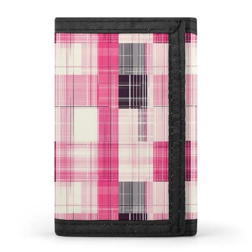 Fashion Pink Plaid Print Wallet for Men, 8 Credit Card Holder Slim Minimalist Front Pocket Small Mens Bifold Wallets