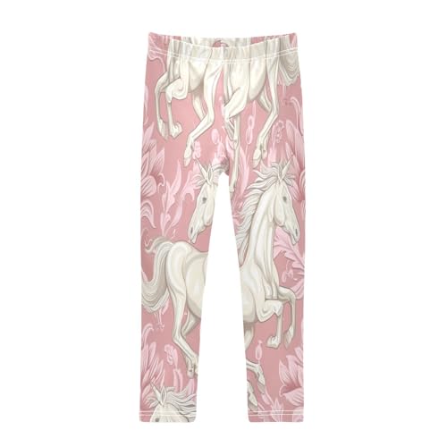 Bolaz Toddler Girls Leggings Printed Yoga Pants Leggings White Horse Pink Flower for Kids