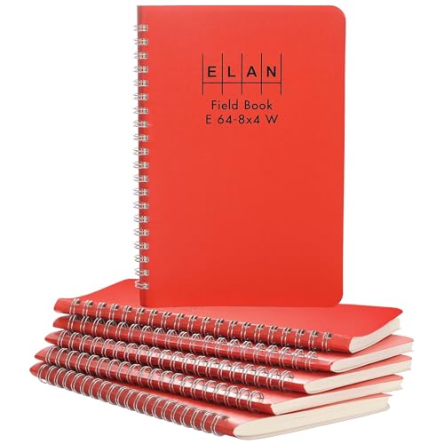 Elan Publishing Company E64-8x4W Wire-O Field Surveying Book 4 x 7 Bright Orange Stiff Cover (Pack of 6)