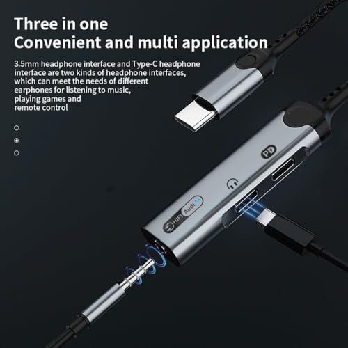 Image of Wefly 3-in-1 Type C to 3.5mm Earphone Adapter - Dual Type C Headphone Jack with PD 60W Fast Charging Splitter for 1Phone 17 /17 Pro /17 Pro Max /16 /15, Galaxy S26 /S25 /S24 /S23, 1Pad (MH340)