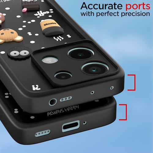 Image of Outlouders Back Cover for Redmi Note 13 Pro 5G / Poco X6 5G | 3D Cartoon Cute Fun Bear | Silicone Full Body Protection Bumper Case (Black)