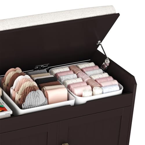HOMEFORT 41.3" Shoe Bench with Lift Top Storage, Entryway Bench with Cushioned Seat, Wooden End of Bed Bench, Shoe Cabinet Bench with Hidden Storage Space, for Bedroom, Hallway,Espresso