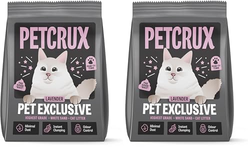 Image of PetCrux Pet Exclusive White Sand Lavender Scented Cat Litter | Made with The Highest Grade White Sand | Superior Odour Control | 99.9% Dust Free Scoopable (for Multiple Cats), 5kg (Pack of 2)