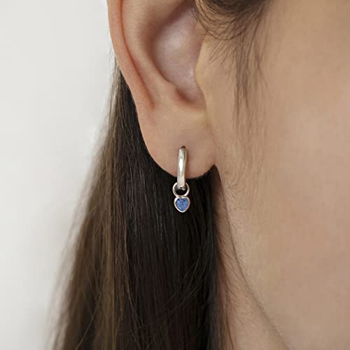 Image of In Season Jewelry Simulated Birthstone Heart Charm Girls Hoop Earrings for Kids - 925 Sterling Silver Little Girl Hoop Earrings - Hypoallergenic & Comfortable with Secure Latch Closure