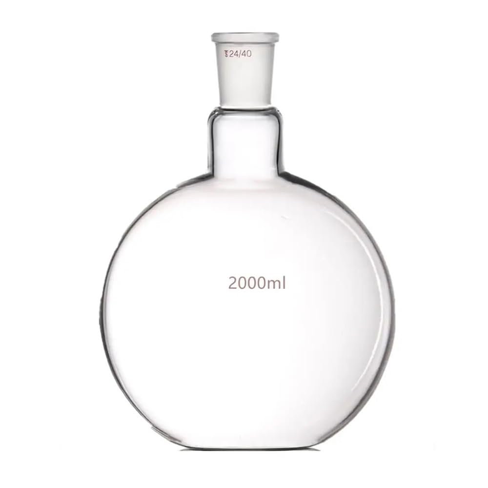 Cristalería de Laboratorio Matraz de vidrio de fondo plano de 2000 ml, 24/40, cuello de 1 boca, recipiente de laboratorio de 2 litros
