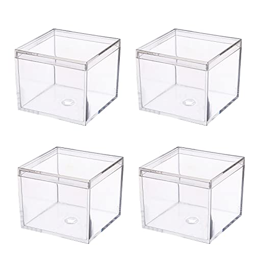 Image of Small Acrylic Box with Lid 2.2x2.2x1.3 Inch, 4 Pack Suqare Plastic Box Acrylic Storage Cube Boxes Candy Container for Candy, Jewelry Accessories, Tiny Items