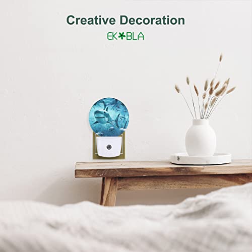 Image of EKOBLA Deep Ocean Shark Night Light for Kids, Underwater Sea Creature Design Plug in with Dusk to Dawn Sensor, 0.5W Energy Saving, Soft Warm Nightlight for Bathroom Hallway