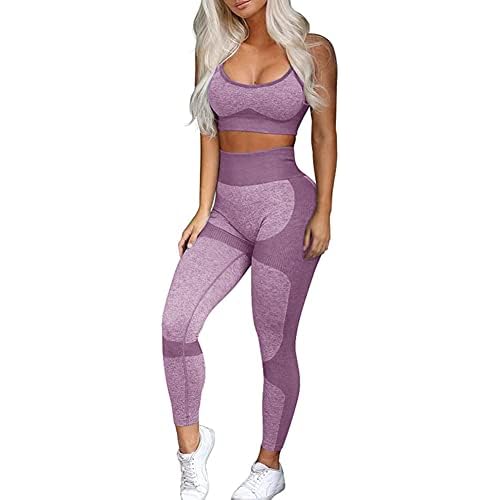OLCHEE Women’s Workout Sets 2 Piece – Seamless Yoga Leggings and Cross-Strap Sports Bra Gym Outfits Activewear Matching Set