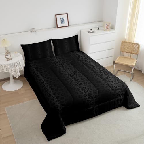 Image of Feelyou Kids Black Grey Leopard Bedding Set Toddler Size, Leopard Stripes Comforter Set Zoo Animal Fur Print Comforter Wildlife Duvet Set Boys with 1 Pillow Case