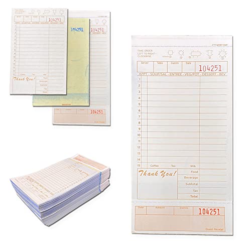 3-teilige Gäste-Checkblöcke, Hellbraun und Weiß, kohlenstofffrei, für Kellnerbuch, Lieferung, Bars, Cafés und Restaurants Bestellungen. (1 Packung mit 250 Blatt) Cover