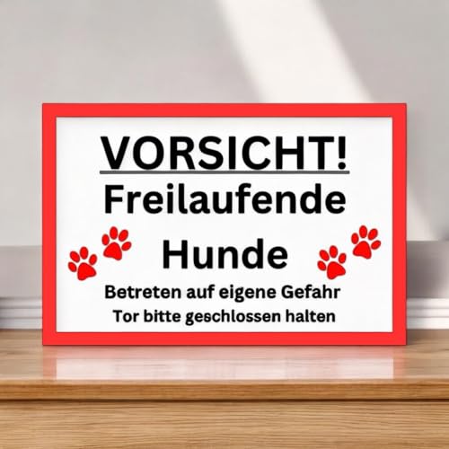 Vorsicht freilaufende Hunde Schild 30cm x 20cm Gartenzaun Gartentor Warnschild Witterungsbeständig Einbruchschutz 3mm Hartschaumplatte