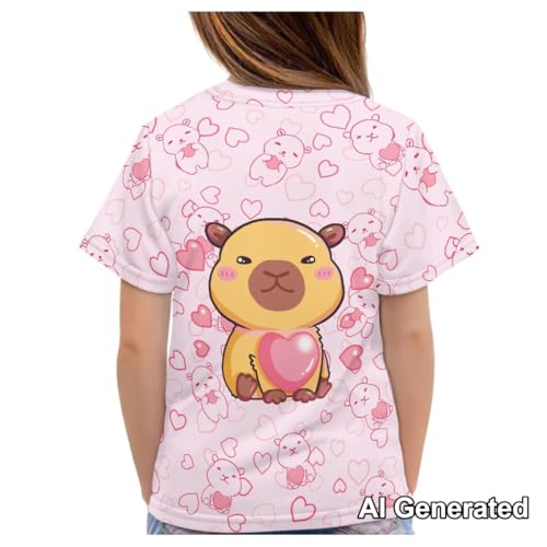 Image of Xhuibop Cute Capybara Graphic Tees for Girls 15-16- Pink Shirts Casual Summer T-Shirts for Toddler Back to School Short Sleeve Crewneck Top for Outdoor Travel Camping