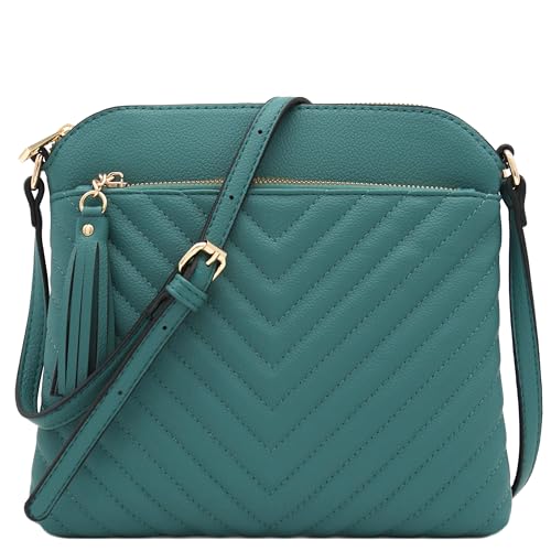 Image of FashionPuzzle Chevron Quilted Medium Crossbody Bag with Tassel Accent