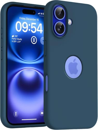 Image of Elzzi Microfiber Logo Cut Cover Compatible for iPhone 17 Case Liquid Silicone Covers Shockproof Back Cover with High Raised Camera Lips - Cosmos Blue