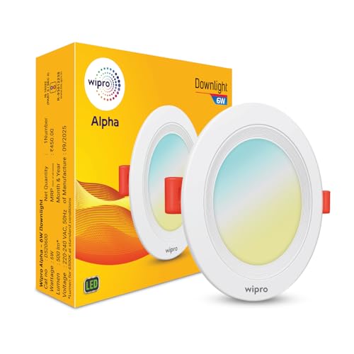 Image of Wipro Alpha 6W CCT LED Panel Light,3-in-1 Color Changing (Warm /Neutral /Cool White)|3-inch Cutout |4kV Surge & 440V High Voltage Protection |JB Recessed Downlight for False Ceiling,Home,Office|Pck of 1