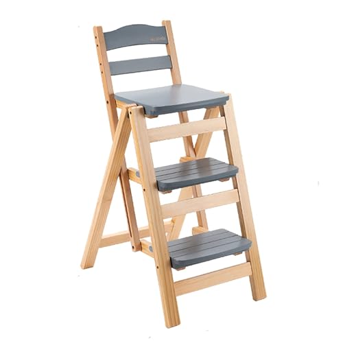 Taburete plegable de 3 escalones de madera maciza: escalera portátil de cocina 2