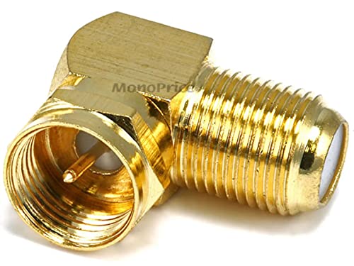 Image of Monoprice 104060 RG6 Quad Shield CL2 Coaxial Cable with F Type Connector,25ft,White & 106775 F Type Right Angle Female to Male Adapter, Gold Plated