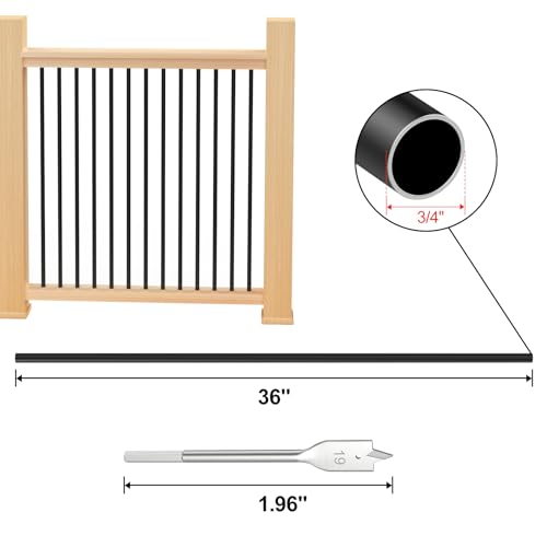 CKE 36" Deck Balusters 50 Pack 3/4" Staircase Baluster, Hollow Round Deck Spindles Black Aluminum Deck Balusters Stair Porch for Deck Railing, Black Balusters for Deck Porch Wood Composite Fencing - Thumbnail 2