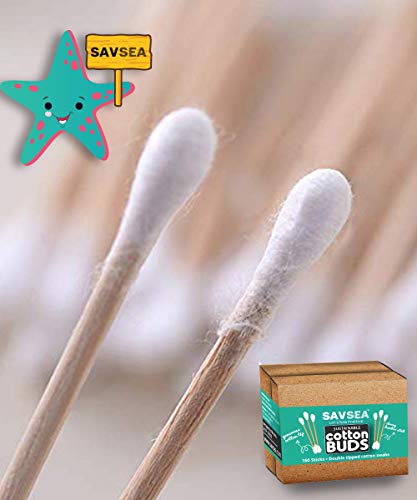 SavSea Bamboo Cotton earbuds/swabs | q tips | Suitable for adult and baby | Multipurpose Double tip cotton swabs with sustainable Bamboo better than wooden stick (Pack Of 3)