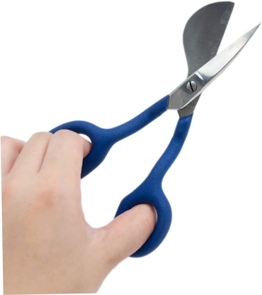 TERRIFI Duckbill Applique Blade Scissors,7 Inch - Double Bent Curved Offset Handle Scissors for for Carpet Pile,Rug-punch- Blue