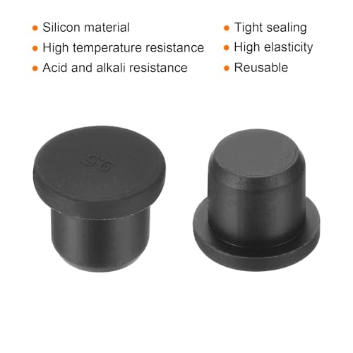 Image of uxcell High Temp Silicone Plug Mount Dia 9.5mm /0.37 inch t Shaped Rubber Stopper Hole Plugs for Powder Coating Plating Waterproof Plugs Sealing Plugs Black Pack of 12(OD 12.5mm)
