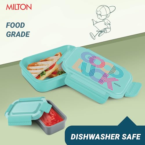 Image of MILTON Big Candy Tiffin Lunch Box for Kids Boys & Girls with Leak-Proof Inner Container| Food Grade,BPA Free,Compact & Durable Snacks Box for Kids I Plastic Spoon & Fork, 830 ml, Aqua Green