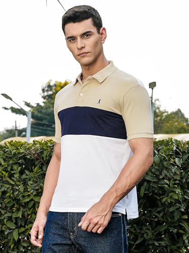 Image of Thomas Scott Men's | Color Blocks | Solid | Ribbed Sleeves | Polo Spread Collar | Button Closure | Tshirts for Men