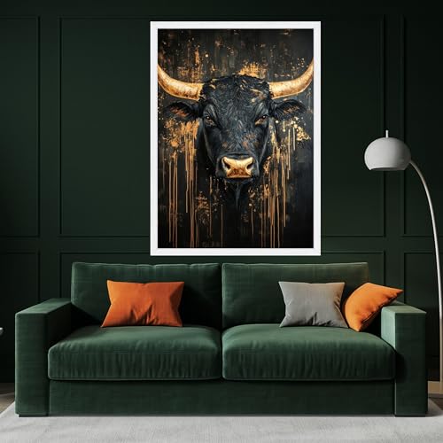 Tableau taureau noir abstrait pour dynamiser un mur blanc vide