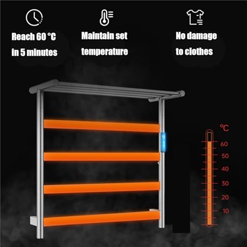 Sèche-serviettes électrique gris mural à chauffage rapide avec étagère supérieure