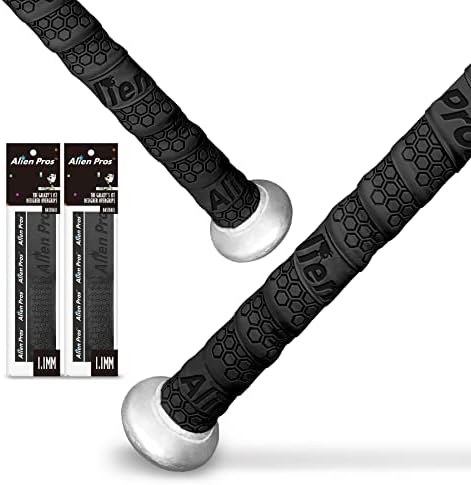 ALIEN PROS Bat Grip Tape for Baseball (2 Grips) – 1.1 mm Precut and Pro Feel Bat Tape – Replacement for Old Baseball bat Grip – Wrap Your Bat for an Epic Home Run (2 Grips, Black)
