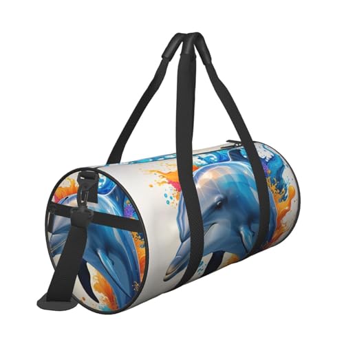 Dolphin Printed Travel Bag,Round Personal Item Storage bag,Foldie Duffel Bag for Traveling Vacation,Fitness,Sports3