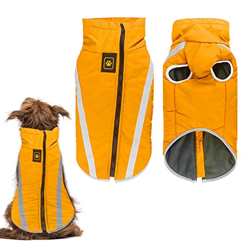 Hund Wintermantel, Hunde Wintermantel Wasserdicht, Mit Fleece gefütterte Hundejacke für kleine, mittelgroße Hunde den Winter und kaltes Wetter Winddichte extraweiche Hundeweste (4XL, gelb)
