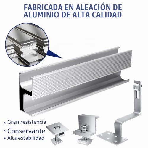 Miniatura 3 de Mkitnvy Kit Soporte Placas Solares, Soporte Para Panel Solar, Para Panel Solar Para Techo Plano, Pared, Barco, Caravana, 6 Riel 6 Gancho De Techo 4 Abrazadera Final 2clip Medio Tornillos