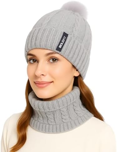 Boldfit Woolen Winter Cap for Women with Neck Warmer Soft Woolen Cap for Girls in Winter for Thermal Wear Stylish Warm Wear for Girls Woolen Garam Topaa Cap Branded Bennies Grey