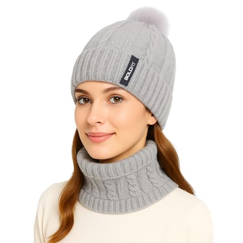 Boldfit Woolen Winter Cap for Women with Neck Warmer Soft Woolen Cap for Girls in Winter for Thermal Wear Stylish Warm Wear for Girls Woolen Garam Topaa Cap Branded Bennies Grey