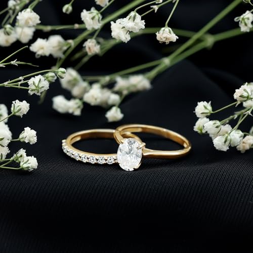 Certified Lab Grown Diamond Bridal Ring Set, Ef-Vs Quality, 6X8mm Oval Shape Diamond Engagement Ring with Wedding Band - Ready To Gift3